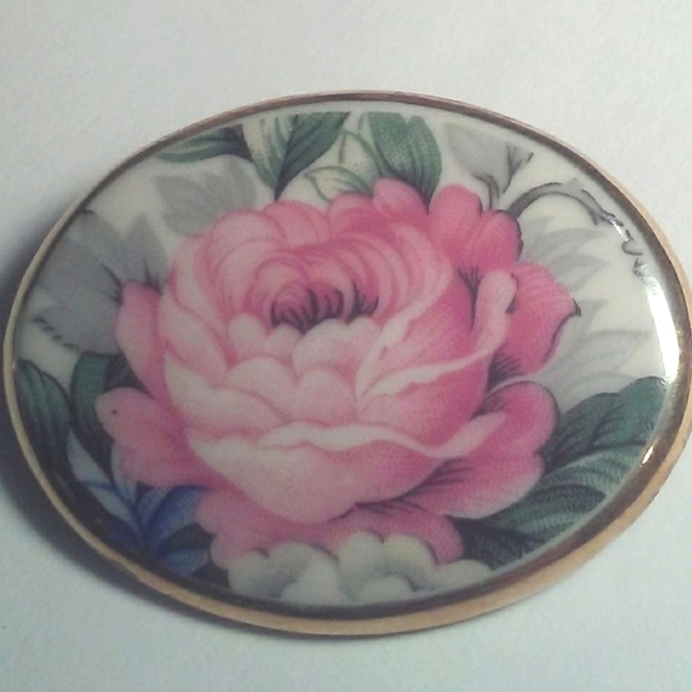 RARE VICTORIAN ERA 1800s Porcelain 24kt Brooch Pin